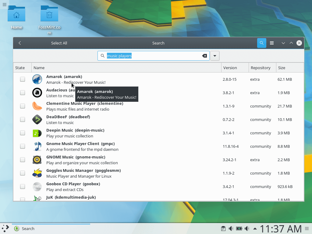 Pamac Search Apps in Arch Linux