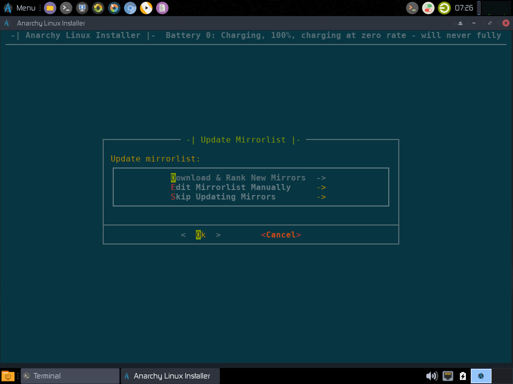 Select Anarchy Linux Update Mirrors