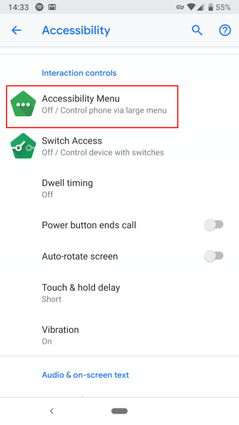 Android Pie Accessibility Menu Option