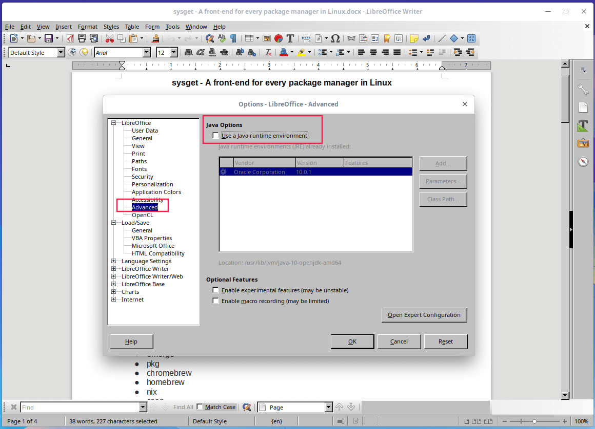 Disable Java in LibreOffice