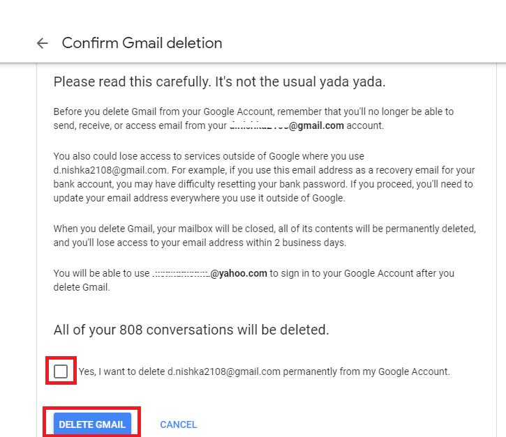 Confirm Gmail Deletion