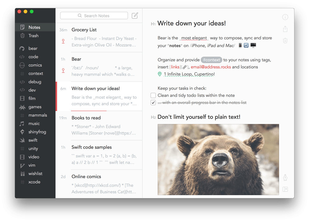 Bear Writing App for Notes