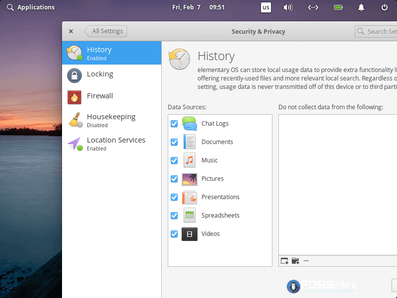Elementary OS Privacy Settings